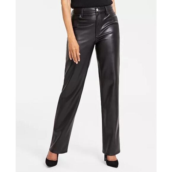 INC Women’s Faux-Leather Straight-Leg Pants Black Mob wife Matrix Vamp Size 8 - Picture 1 of 10